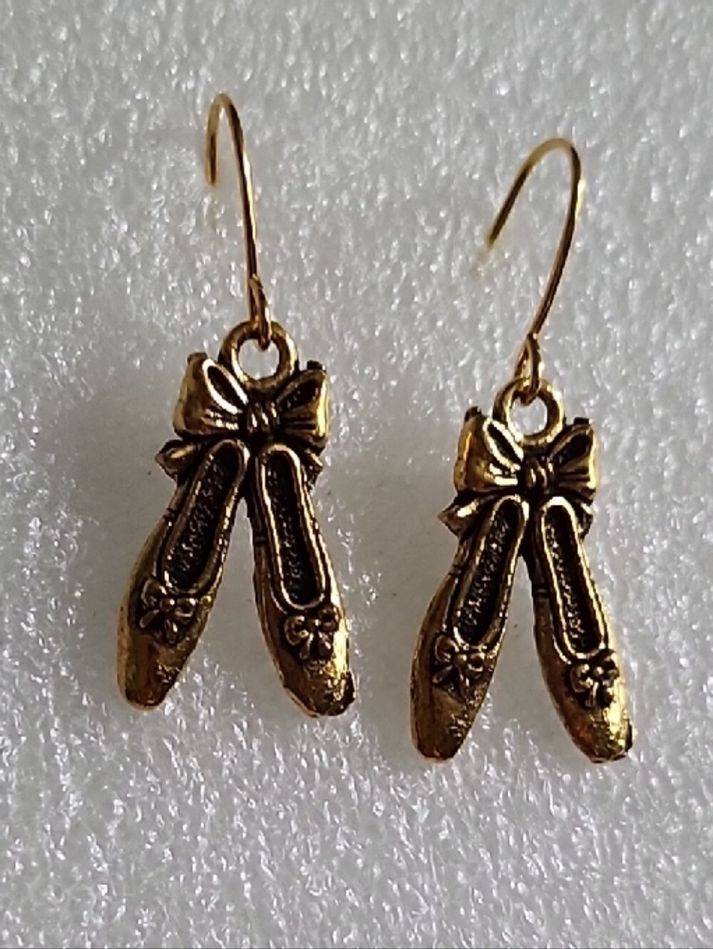 Hand Crafted Gold Ballet Slipper Drop Earrings
